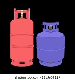 Conjunto de cilindros industriales vectores. Vector de diseño de iconos de cilindros de gas industrial aislado en fondo negro.
