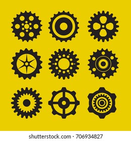 Set Industrial Gear Wheel Vector on orange background