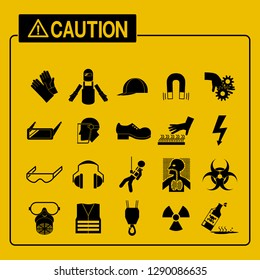Set of industrial icon on yellow background