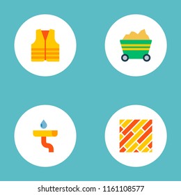 Set of industrial icons flat style symbols with gutter, flooring, trolley and other icons for your web mobile app logo design.