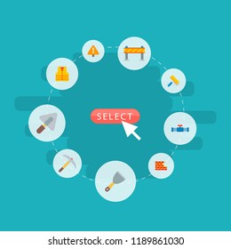 Set of industrial icons flat style symbols with putty knife, pipeline, paintbrush and other icons for your web mobile app logo design.