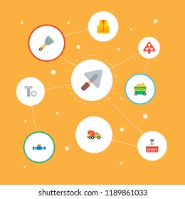 Set of industrial icons flat style symbols with crane, bolt, safety jacket and other icons for your web mobile app logo design.