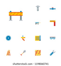 Set of industrial icons flat style symbols with flooring, warning barrier, safety glasses and other icons for your web mobile app logo design.
