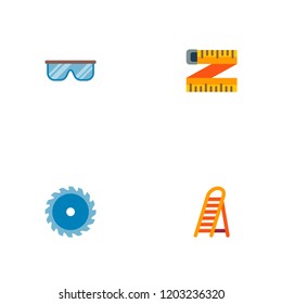 Set of industrial icons flat style symbols with ladder, circle saw, safety glasses and other icons for your web mobile app logo design.