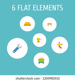 Set of industrial icons flat style symbols with safety helmet, wrench, trolley and other icons for your web mobile app logo design.