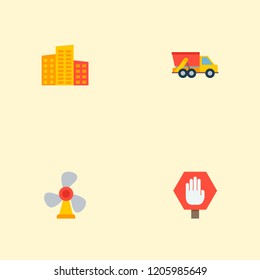 Set of industrial icons flat style symbols with wind turbine, stop sign, high buildings and other icons for your web mobile app logo design.