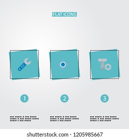 Set of industrial icons flat style symbols with wrench, tape measure, bolt and other icons for your web mobile app logo design.