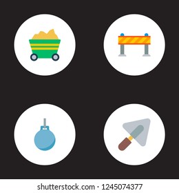 Set of industrial icons flat style symbols with wrecking ball, trolley, warning barrier and other icons for your web mobile app logo design.