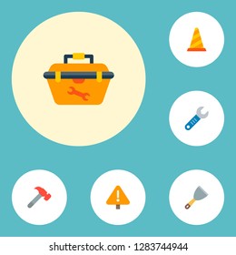 Set of industrial icons flat style symbols with tool box, warning, hammer and other icons for your web mobile app logo design.
