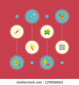 Set of industrial icons flat style symbols with color swatches, power socket, house plan and other icons for your web mobile app logo design.