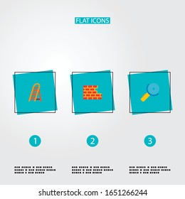 Set of industrial icons flat style symbols with ladder, electric saw, brick wall and other icons for your web mobile app logo design.