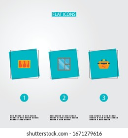 Set of industrial icons flat style symbols with casement, tool box, carpet and other icons for your web mobile app logo design.