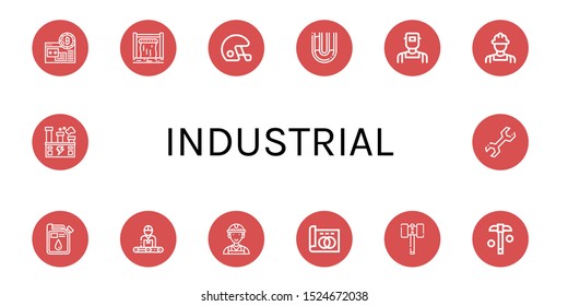 Set of industrial icons. Such as Mining, Dam, Helmet, Pipe, Welder, Engineer, Oil, Worker, Greyscale, Hammer, Factory, Wrench , industrial icons