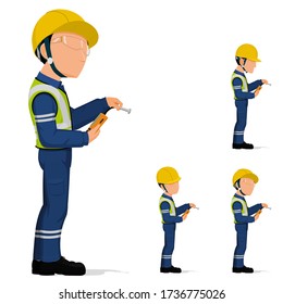Set of industrial inspector is operating a  inspection equipment
