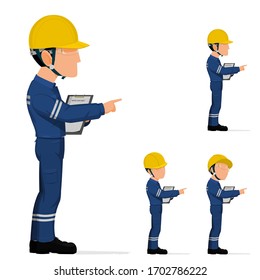 Set of industrial inspector is pointing  to something.
