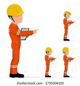 Set of industrial inspector is pointing  to something.
