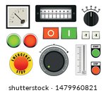 set of industrial machine control panel, knob, switch and slider, vector illustration
