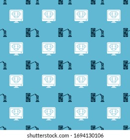 Set Industrial machine robotic robot arm hand and Bot on seamless pattern. Vector
