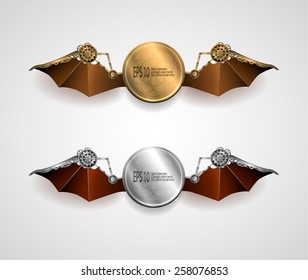 set of industrial metallic banners with wings. steampunk style. vector illustration