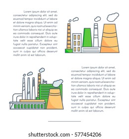 Set of Industrial Plants in Linear Style. Industrial buildings vector icons.
