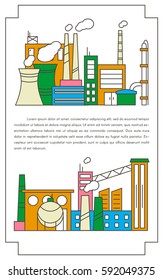 Set of Industrial Plants in Linear Style. Industrial buildings vector icons.