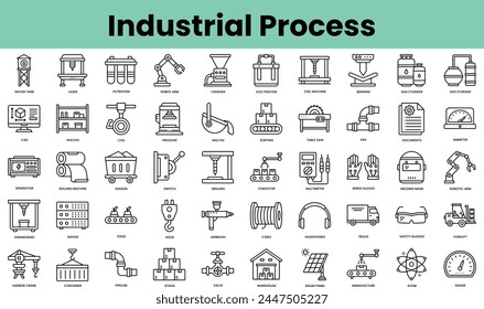 Set of industrial process icons. Linear style icon bundle. Vector Illustration