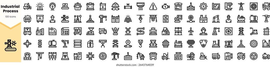 Set of industrial process icons in a minimalist design, showcasing various manufacturing and production elements, perfect for business and technical applications.