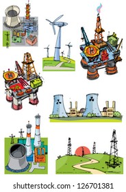set of industrial projects related to energy - cartoon