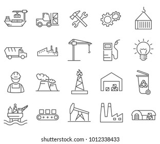 Set of industrial  Related Vector Line Icons. Includes such Icons as machinery, production, technical equipment, construction, engineering, construction equipment and more.