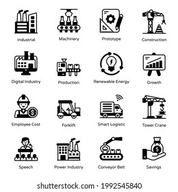 Set of Industrial Revolution Solid Icons
