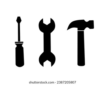 set of industrial tool icons. icons of screwdriver, wrench and hammer