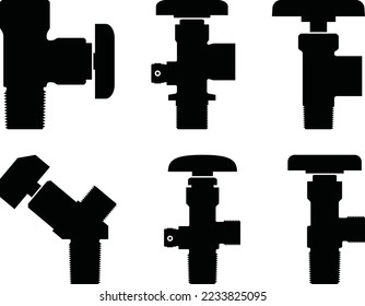 Set of industrial valves icons. Cylinder valve. Silhouette vector