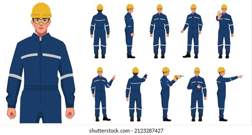 conjunto de caracteres de trabajador industrial para animación diferentes postes estilo plano personaje de ilustración aislado en fondo blanco