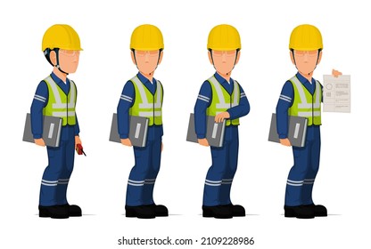 Set of industrial worker with the document file on white background
