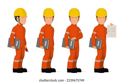 Conjunto de trabajadores industriales con el archivo de documento en fondo blanco
