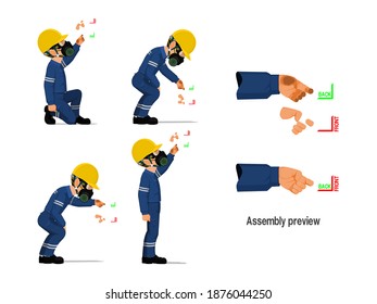 Set of industrial worker with empty hand for holding some equipment.