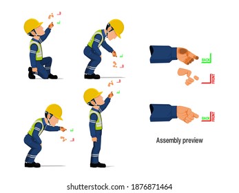 Set of industrial worker with empty hand for holding some equipment.