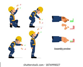 Set of industrial worker with empty hand for holding some equipment.
