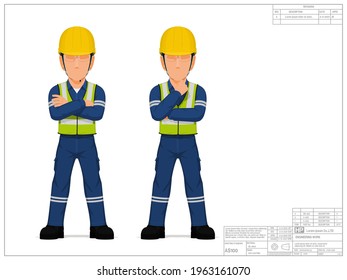 Set of industrial worker with folded arm on white background