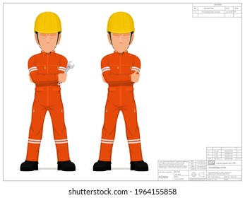 Set of industrial worker with folded arm on white background