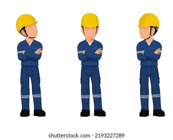 set of industrial worker with folded arms on white background