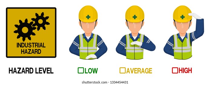 Set of industrial worker is gesturing hand sign ( high low average)