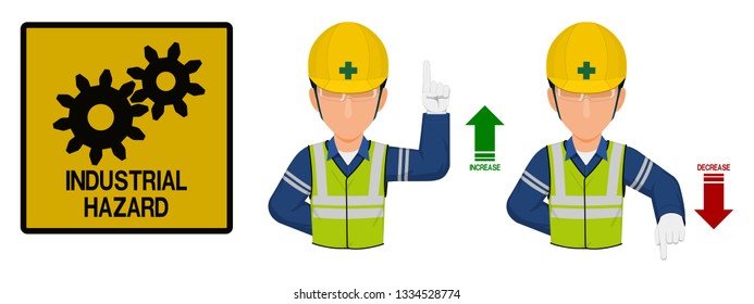Set of industrial worker is gesturing hand sign ( increase,decrease)
