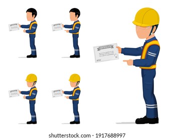 set of an industrial worker is holding certificate