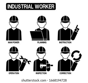 set of industrial worker icon on white background
