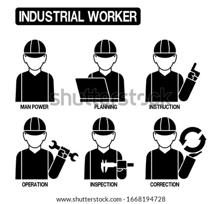 set of industrial worker icon on white background
