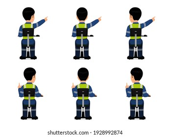 set of industrial worker is pointing to something