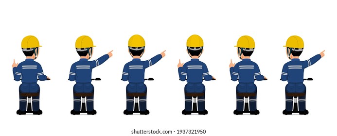 set of industrial worker is pointing to something