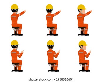 set of industrial worker is pointing to something
