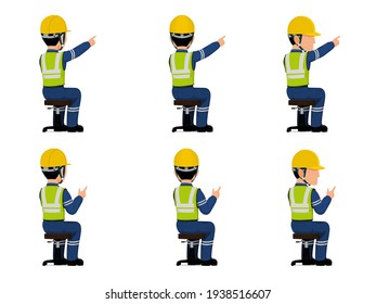 set of industrial worker is pointing to something